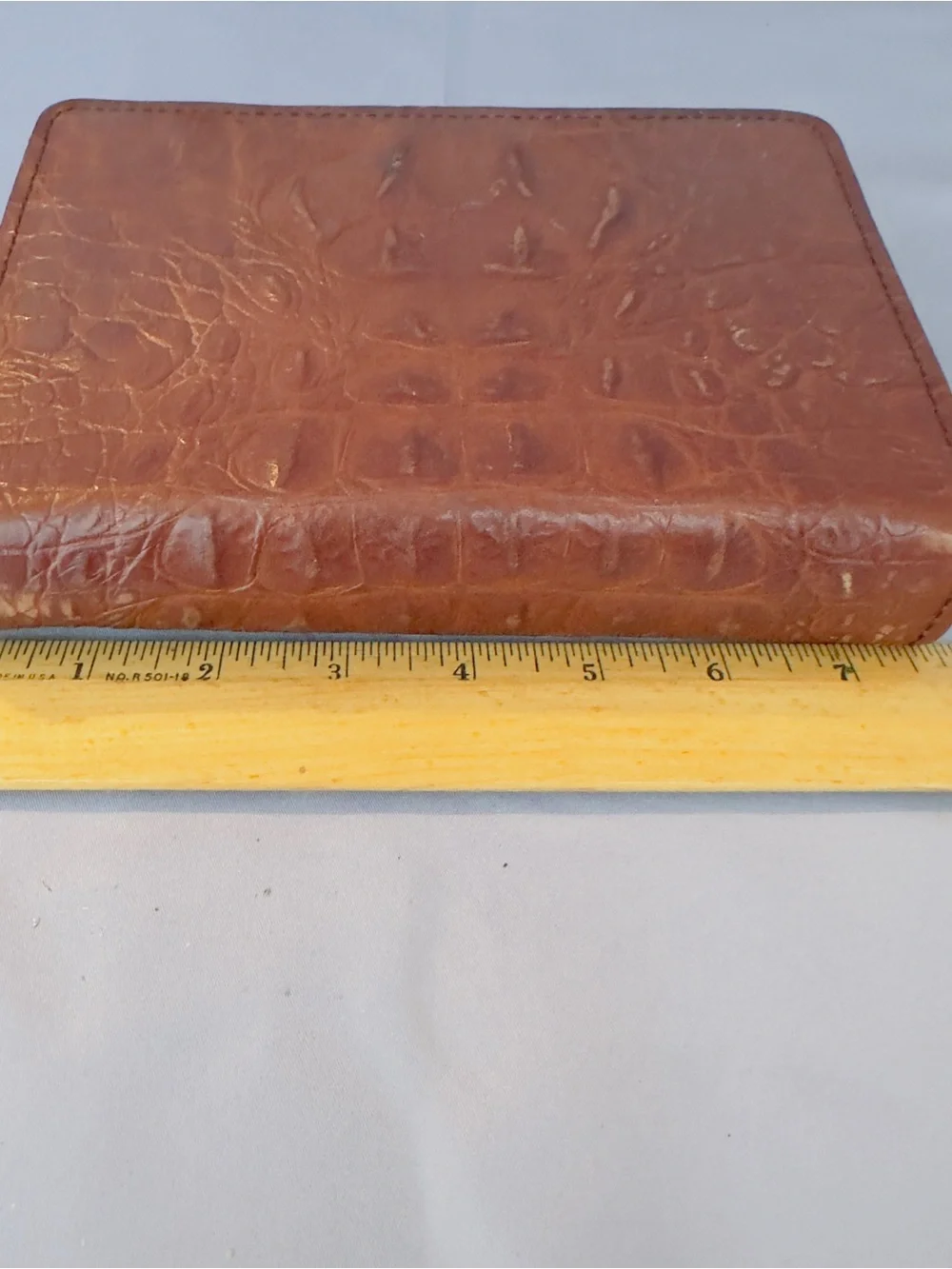 Embossed Croc-Texture Leather Address Planner Brown Zip, Vintage, 6 Ring Binder